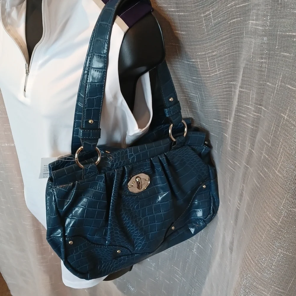 Croft & Borrows Faux Gator 🐊 Shoulder Bag, Pacific Blue